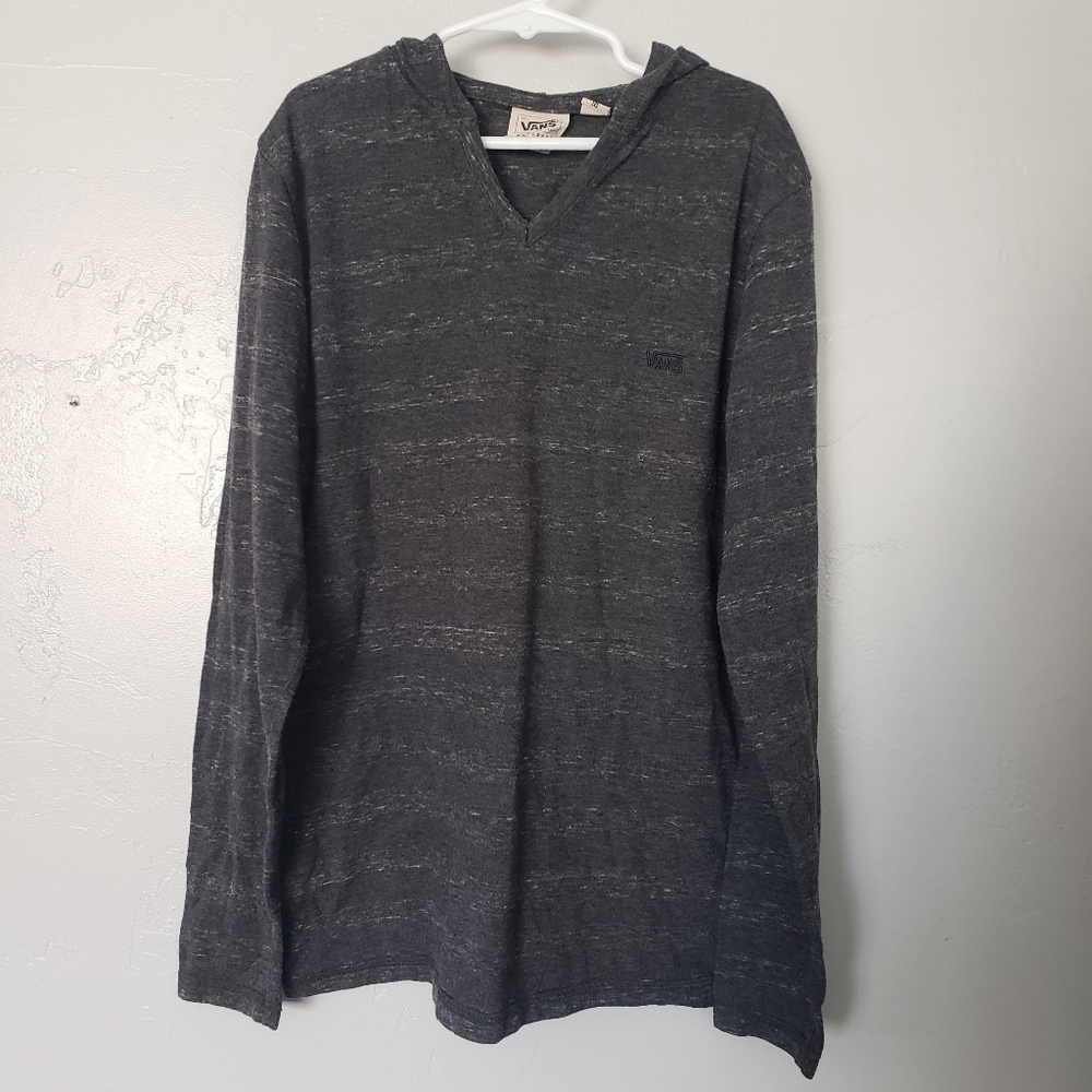 Vans Girls Medium Charcoal Grey Long Sleeve Hooded T-shirt Top Skater Shirt